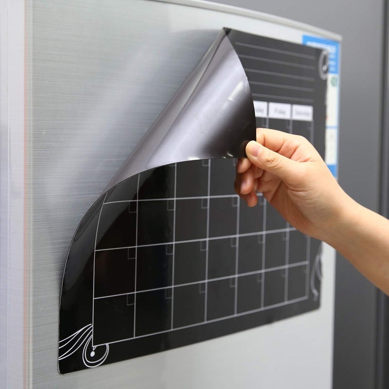 MoKo Magnetic Calendar for Kitchen Refrigerator, 16.73"x12" Dry Erase Monthly Calendar Planner and Grocery Shopping List with 8 Chalk Markers - Black - Image 4